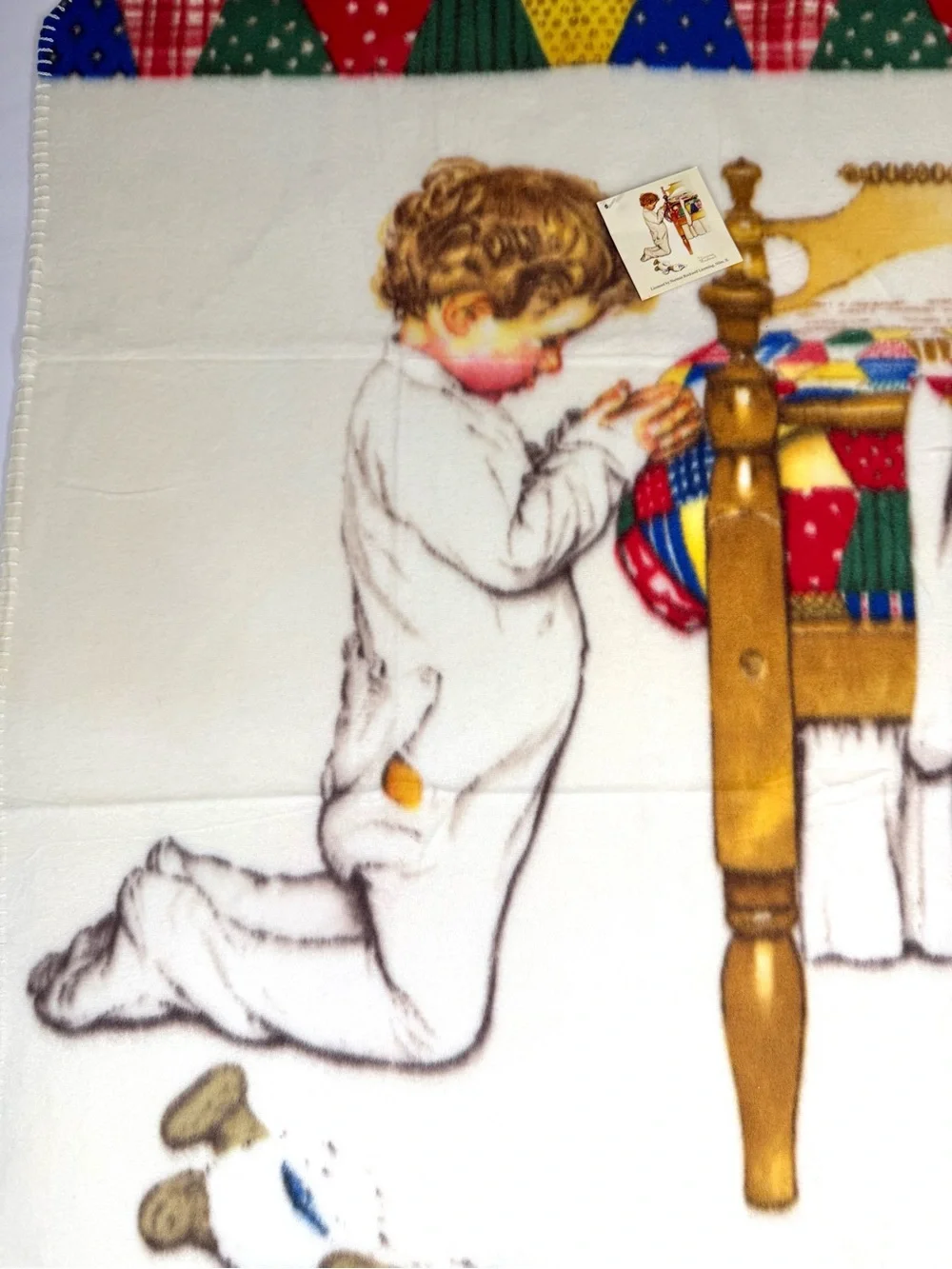 NWT VINTAGE NORMAN ROCKWELL Boys Town Fleece Throw Blanket Lay Me Down To Sleep